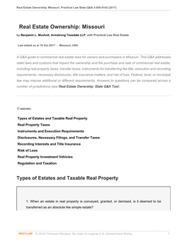 Real Estate Ownership: Missouri, Practical Law State Q&A 3-500-4143 (2017)