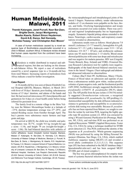 Human Melioidosis, Malawi, 2011