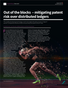 Out of the Blocks – Mitigating Patent Risk Over Distributed Ledgers