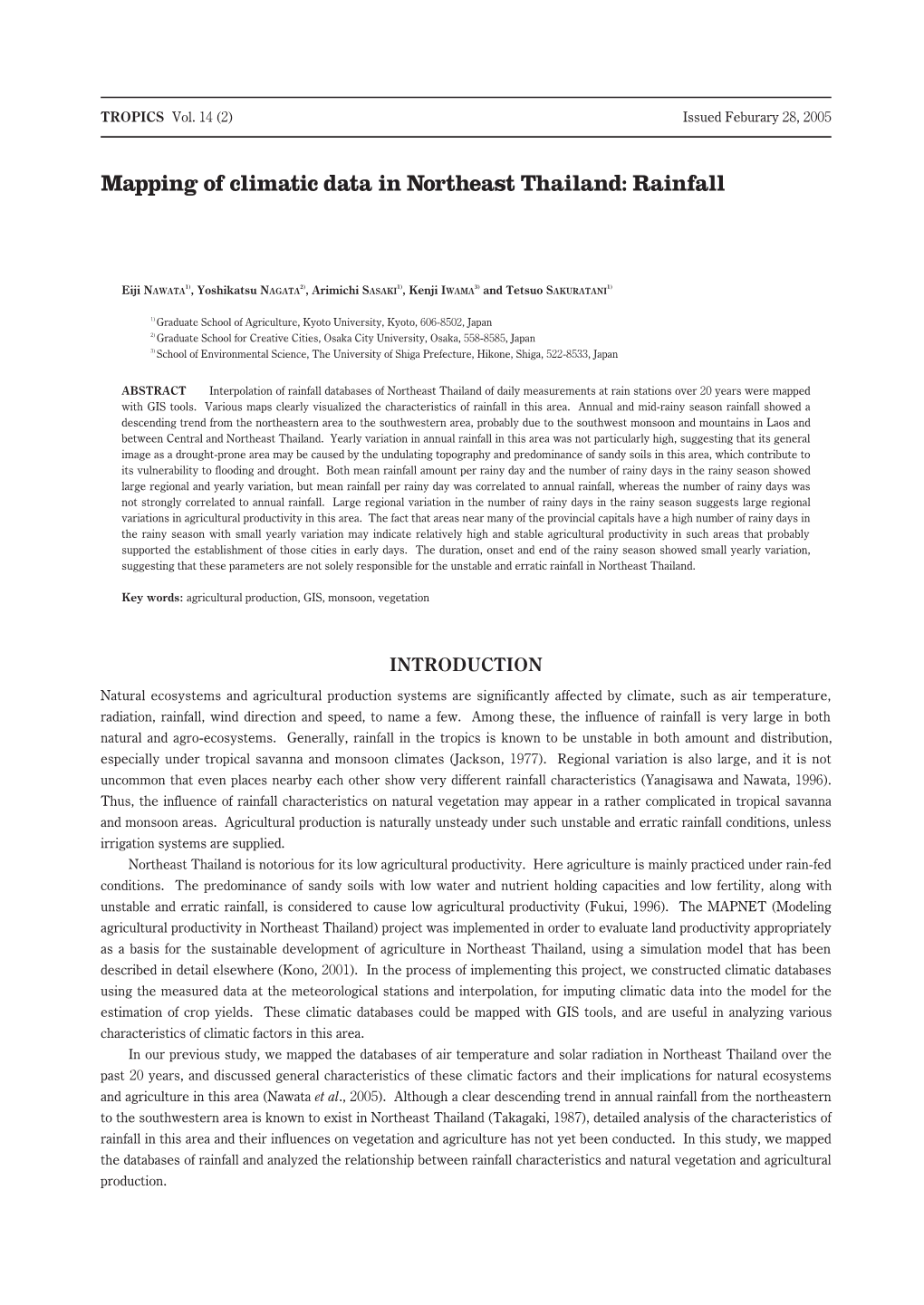 Mapping of Climatic Data in Northeast Thailand: Rainfall