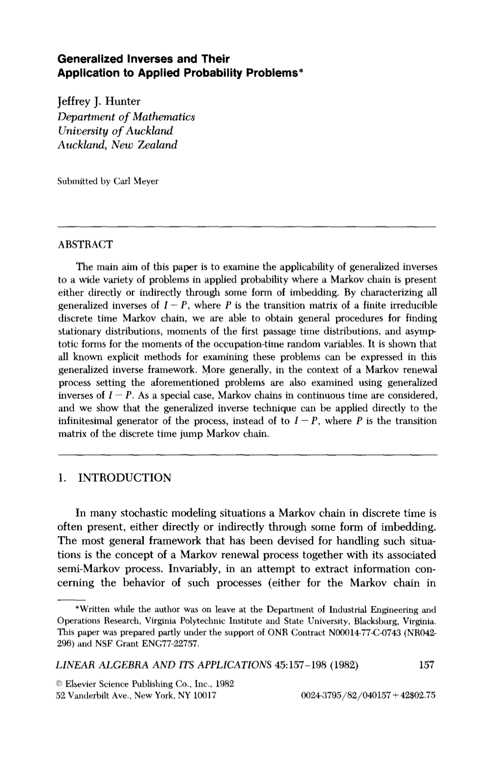 Generalized Inverses and Their Application to Applied Probability Problems*