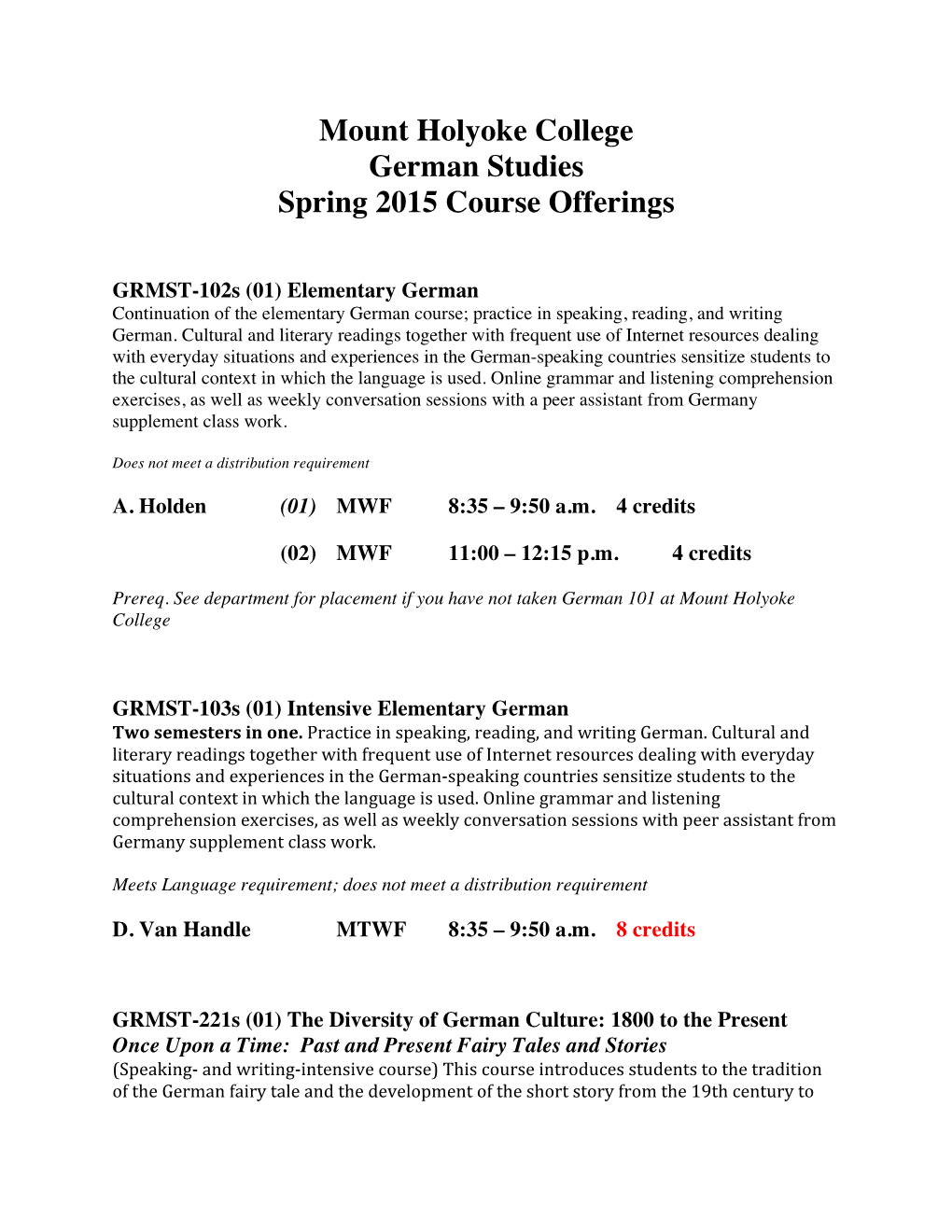 GRMST Spring 2015 Courses