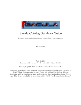 Bacula Catalog Database Guide