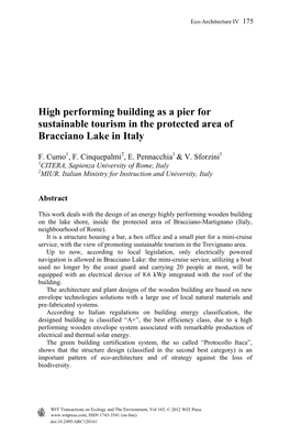 High Performing Building As a Pier for Sustainable Tourism in the Protected Area of Bracciano Lake in Italy