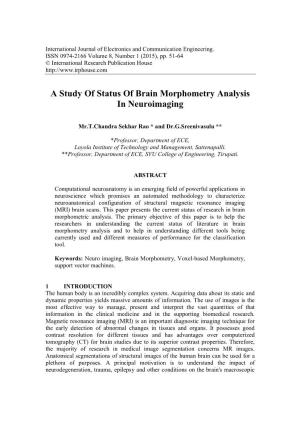 A Study of Status of Brain Morphometry Analysis in Neuroimaging
