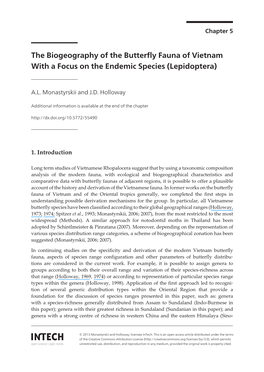 The Biogeography of the Butterfly Fauna of Vietnam with a Focus on the Endemic Species (Lepidoptera)