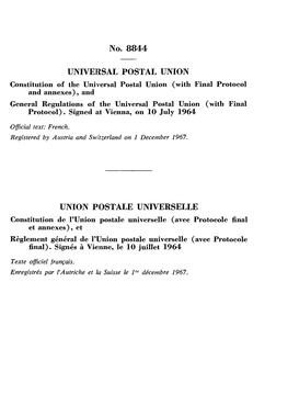 Constitution of the Universal Postal Union (With Final Protocol and Annexes), and General Regulations of the Universal Postal Union (With Final Protocol)