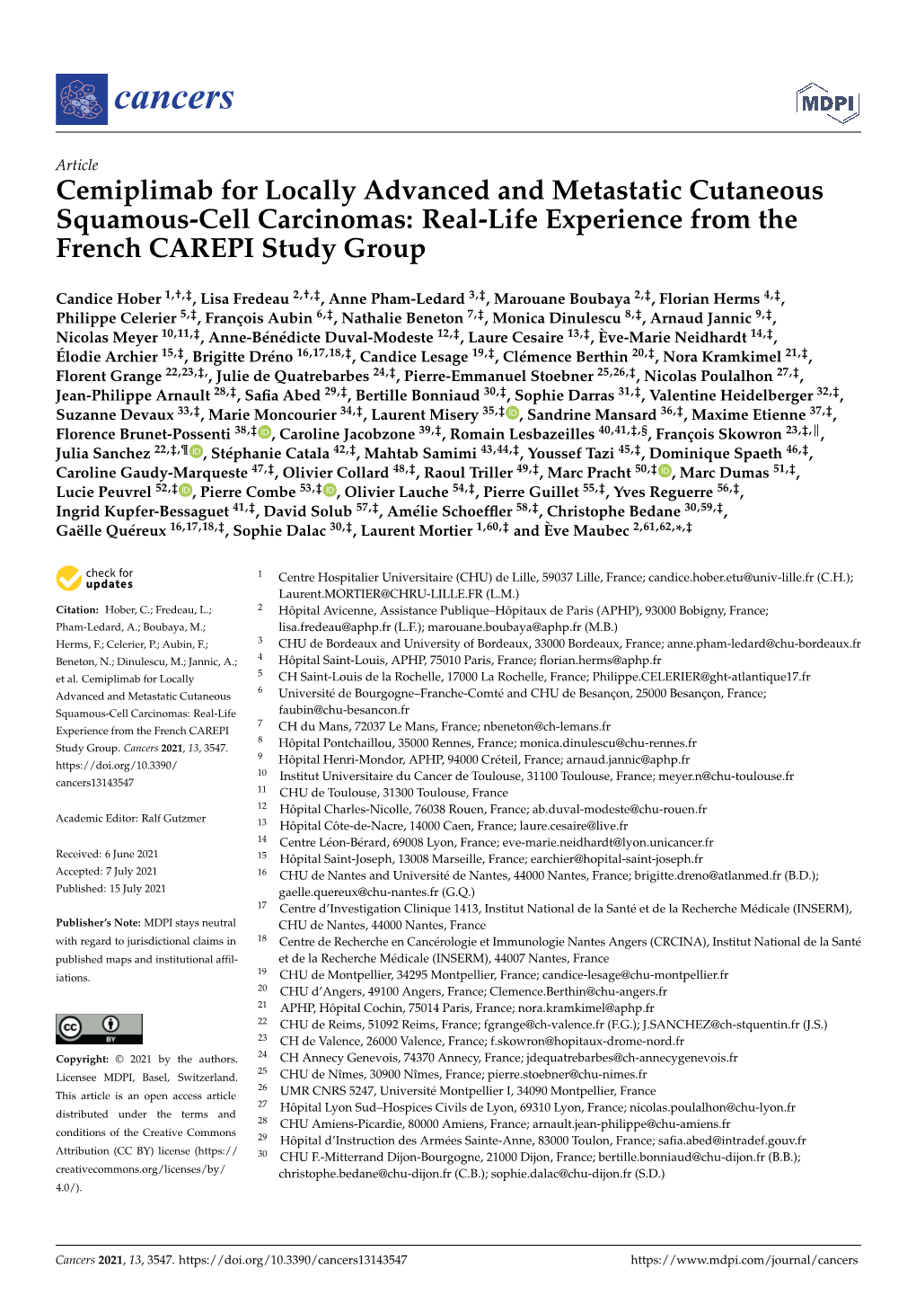 Cemiplimab for Locally Advanced and Metastatic Cutaneous Squamous-Cell Carcinomas: Real-Life Experience from the French CAREPI Study Group