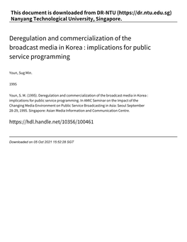 Deregulation and Commercialization of the Broadcast Media in Korea : Implications for Public Service Programming