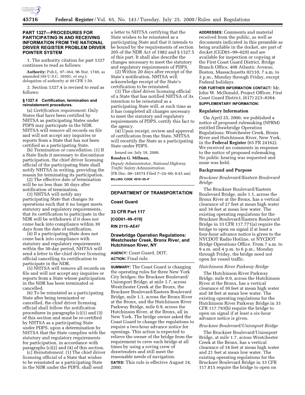 Federal Register/Vol. 65, No. 143/Tuesday, July 25, 2000/Rules