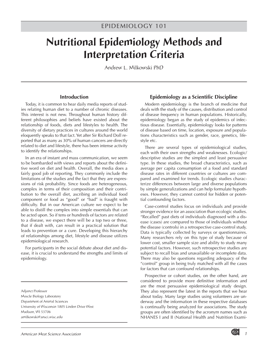 Nutritional Epidemiology Methods and Interpretation Criteria Andrew L