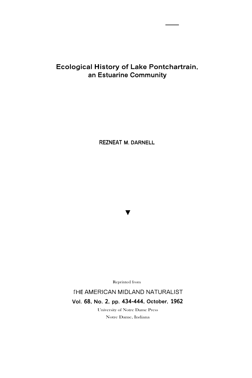 Ecological History of Lake Pontchartrain, an Estuarine Community