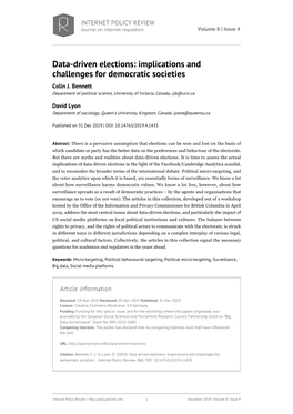 Data-Driven Elections: Implications and Challenges for Democratic Societies Colin J