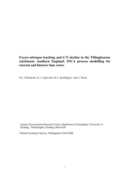 Excess Nitrogen Leaching and C/N Decline in the Tillingbourne Catchment, Southern England: INCA Process Modelling for Current and Historic Time Series