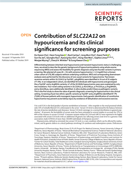 Contribution of SLC22A12 on Hypouricemia and Its Clinical