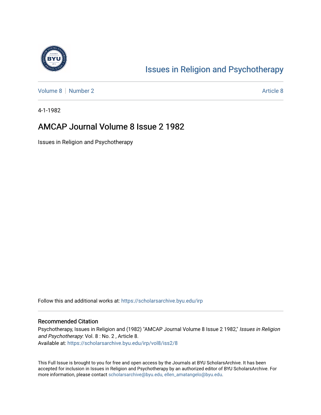 AMCAP Journal Volume 8 Issue 2 1982