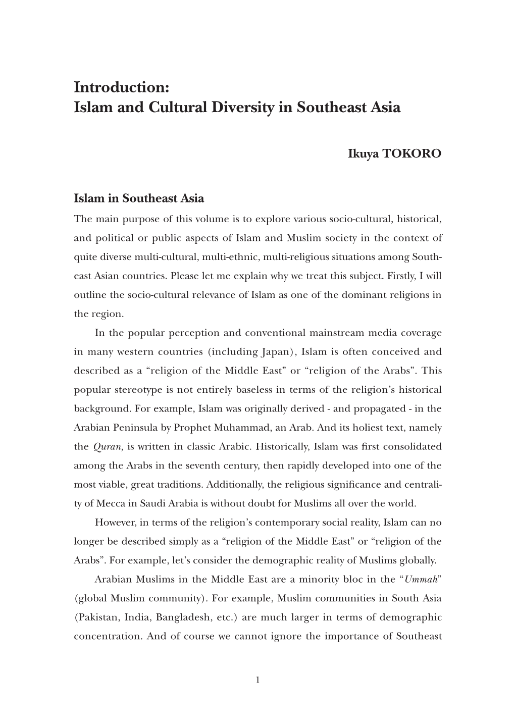 Introduction: Islam and Cultural Diversity in Southeast Asia