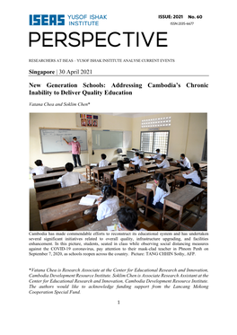 New Generation Schools: Addressing Cambodia's Chronic Inability To