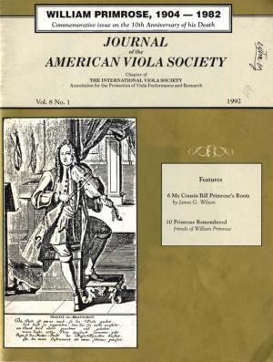 Journal of the American Viola Society Volume 8 No. 1, 1992