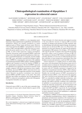 Clinicopathological Examination of Dipeptidase 1 Expression in Colorectal Cancer