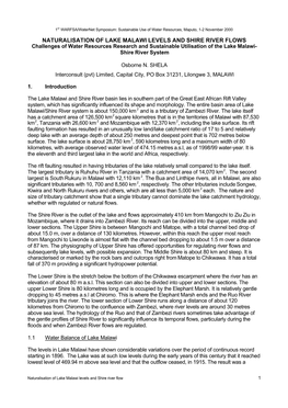 NATURALISATION of LAKE MALAWI LEVELS and SHIRE RIVER FLOWS Challenges of Water Resources Research and Sustainable Utilisation of the Lake Malawi- Shire River System