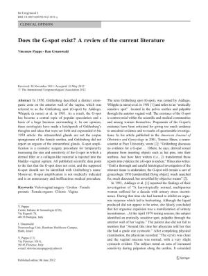 Does the G-Spot Exist? a Review of the Current Literature