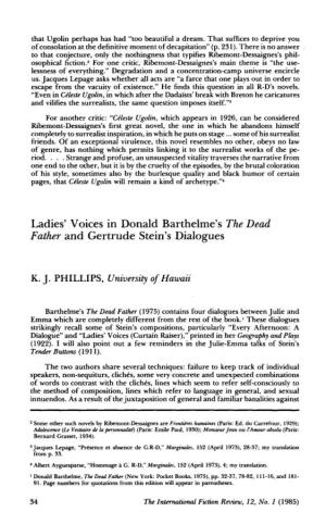 Ladies' Voices in Donald Barthelme's the Dead Father and Gertrude Stein's Dialogues