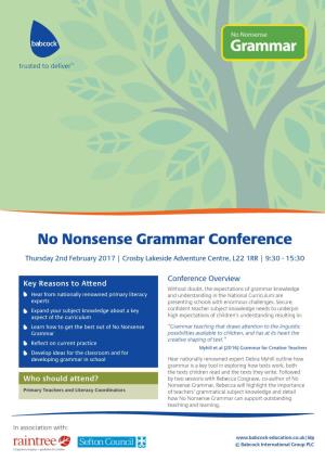 No Nonsense Grammar Conference Thursday 2Nd February 2017 | Crosby Lakeside Adventure Centre, L22 1RR | 9:30 - 15:30
