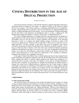 Cinema Distribution in the Age of Digital Projection