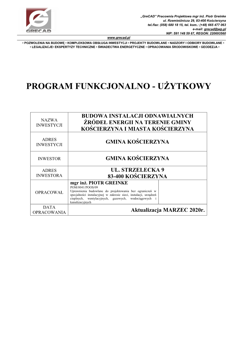 Program Funkcjonalno - Użytkowy