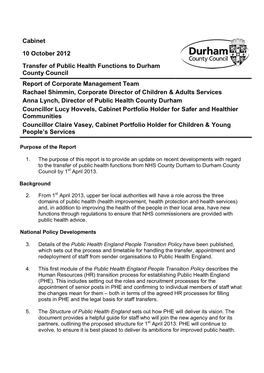 Transfer of Public Health Functions to Durham
