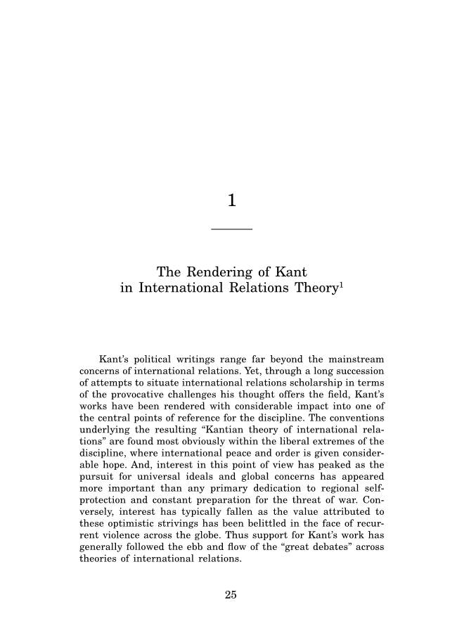 The Rendering of Kant in International Relations Theory1