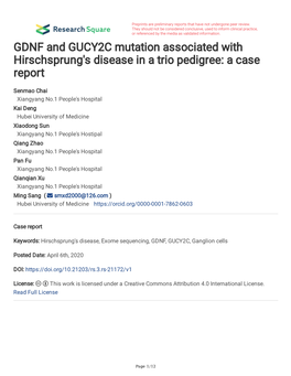 GDNF and GUCY2C Mutation Associated with Hirschsprung's Disease in a Trio Pedigree: a Case Report