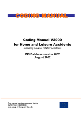 Coding Manual V2000 for Home and Leisure Accidents Including Product Related Accidents