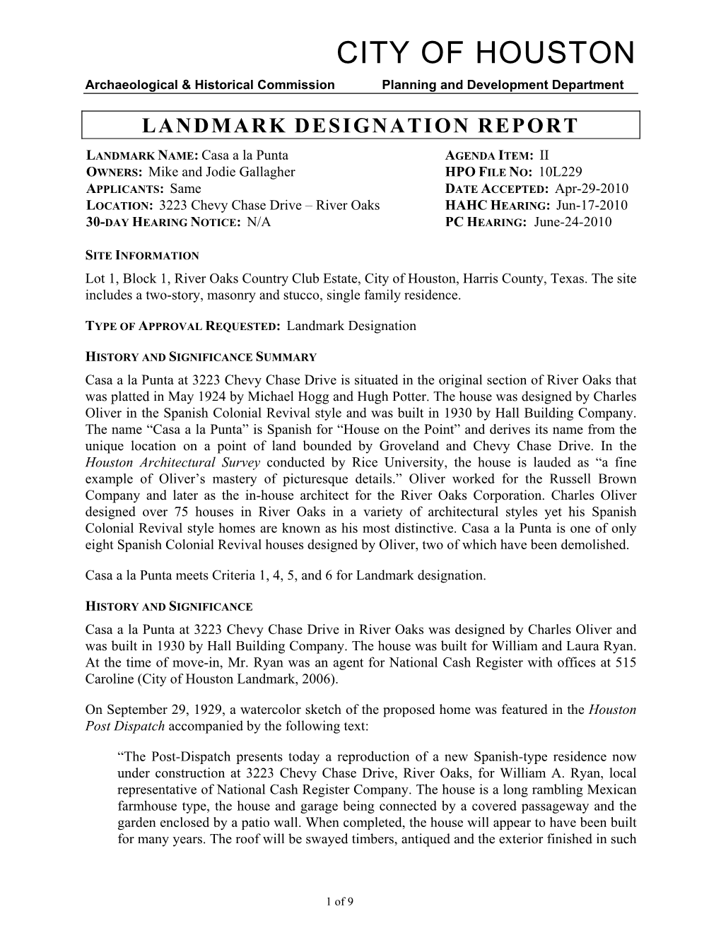 Landmark Designation Report