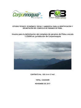 Insumo Para La Delimitación Del Complejo De Páramos De Pisba a Escala 1:25000 En Jurisdicción De Corporinoquia