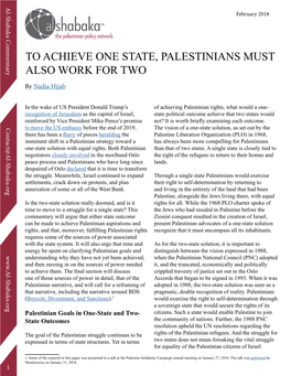 To Achieve One State, Palestinians Must Also Work for Two