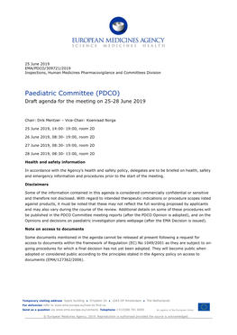 Draft Agenda PDCO 25-28 June 2019