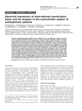 Abnormal Expression of Brain-Derived Neurotrophic Factor and Its Receptor in the Corticolimbic System of Schizophrenic Patients