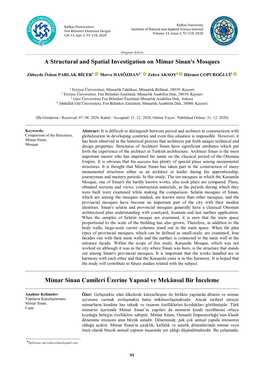A Structural and Spatial Investigation on Mimar Sinan's Mosques Mimar