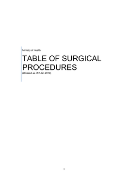 TABLE of SURGICAL PROCEDURES (Updated As of 2 Jan 2019)