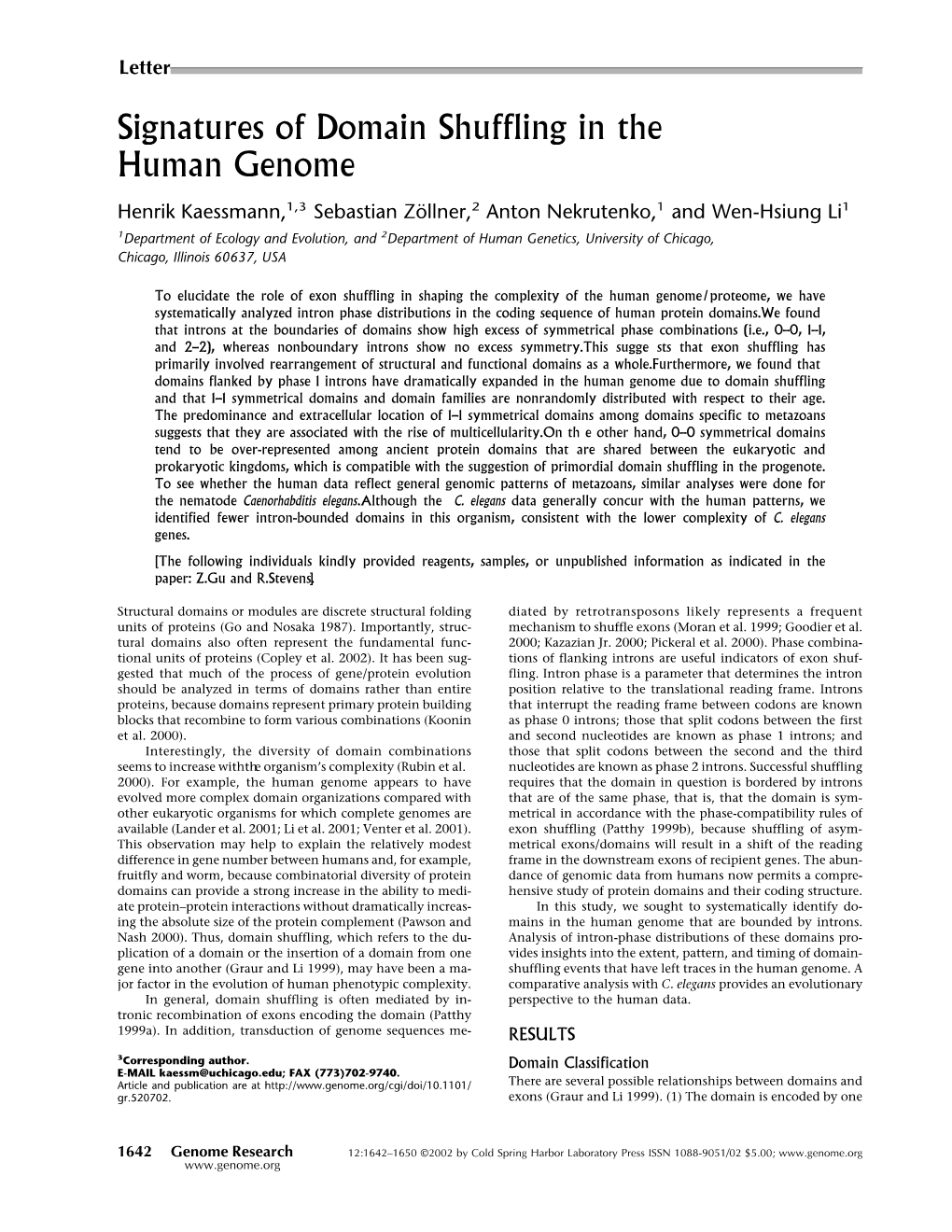 Signatures of Domain Shuffling in the Human Genome