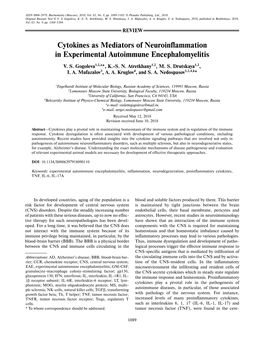 Cytokines As Mediators of Neuroinflammation in Experimental Autoimmune Encephalomyelitis
