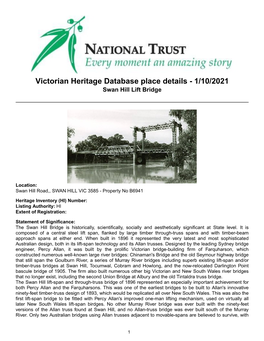 Victorian Heritage Database Place Details - 1/10/2021 Swan Hill Lift Bridge
