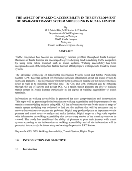 The Aspect of Walking Accessibility in the Development of Gis-Based Transit System Modelling in Kuala Lumpur