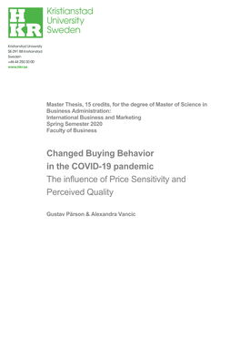 Changed Buying Behavior in the COVID-19 Pandemic the Influence of Price Sensitivity and Perceived Quality