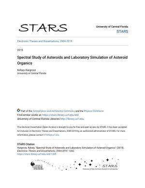 Spectral Study of Asteroids and Laboratory Simulation of Asteroid Organics