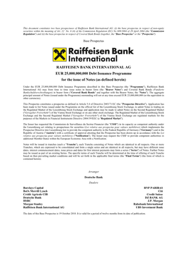 Raiffeisen Bank International AG: (I) the Base Prospectus in Respect of Non-Equity Securities Within the Meaning of Art