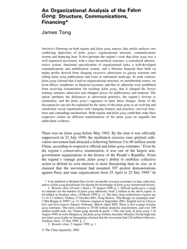 An Organizational Analysis of the Falun Gong: Structure, Communications, Financing*