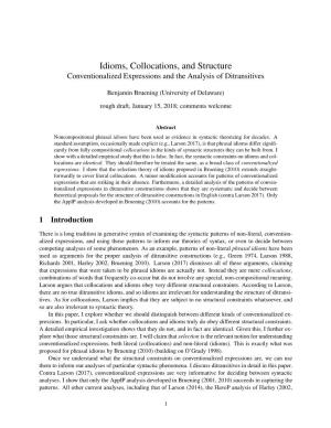 Idioms, Collocations, and Structure Conventionalized Expressions and the Analysis of Ditransitives